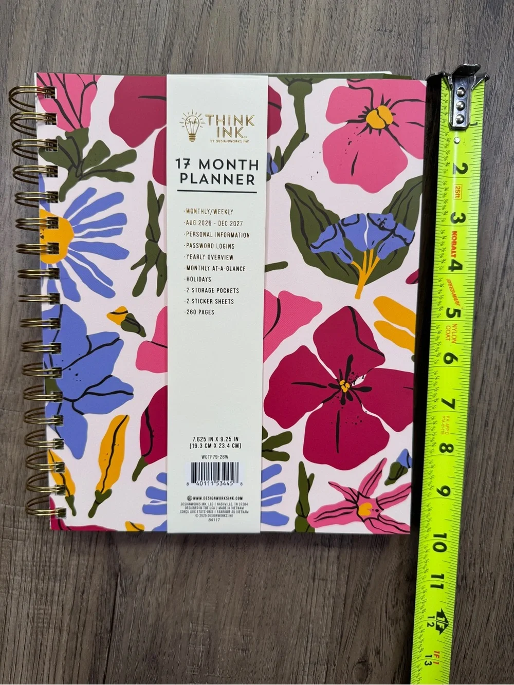 Think Ink 17 Month Planner Floral Cover Aug 2025-Dec 2026
